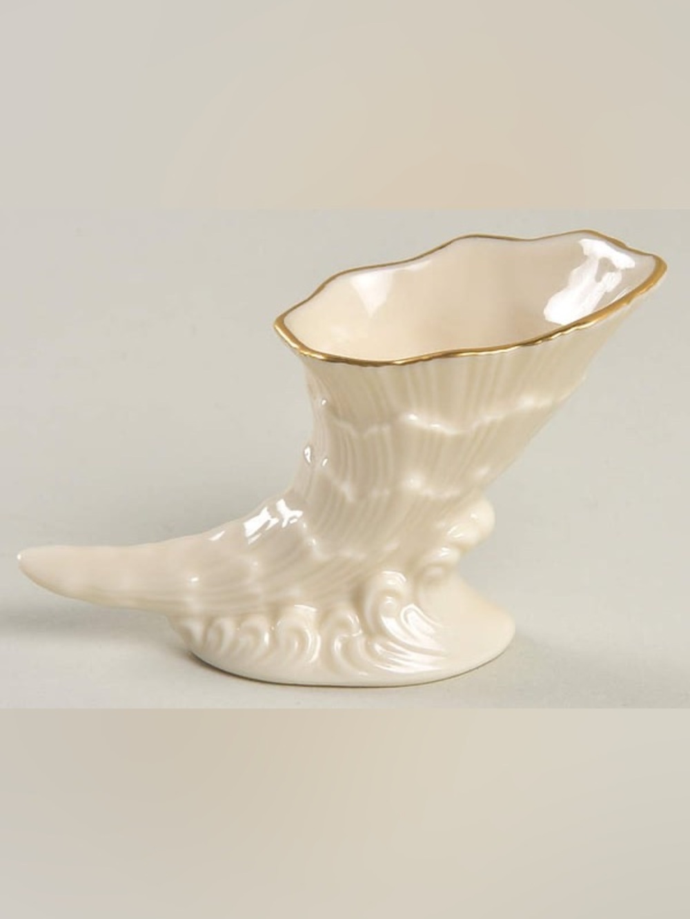 Lenox Vintage Ivory Ceramic Cornucopia with 24k Gold Rim